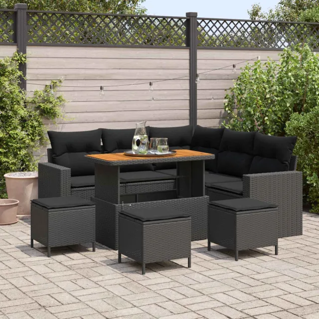vidaXL Tuinbankenset 9 st Zwart poly rattan, foto 2