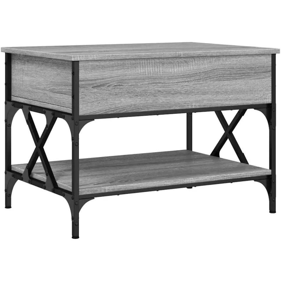 vidaXL Salontafel 70x50x50 cm bewerkt hout en metaal grijs sonoma, foto 3