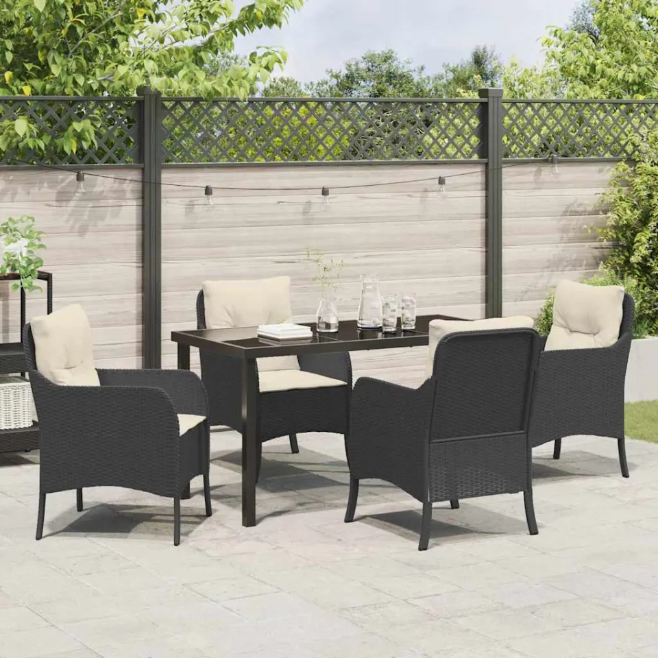 vidaXL Tuin eettafelset 5 st Zwart poly rattan, foto 3