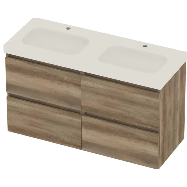Basic-Line Moby 46 Badmeubelset Polystone 120x46x66 cm M46gwcso2x602 Scotch Oak Glans Wit