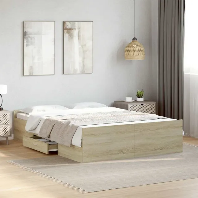vidaXL Bedframe met lades bewerkt hout sonoma eikenkleurig 120x200 cm Bruin