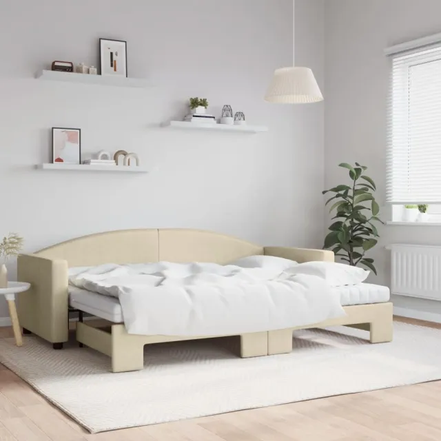 vidaXL Slaapbank met onderschuifbed en matrassen 80x200 cm stof crème