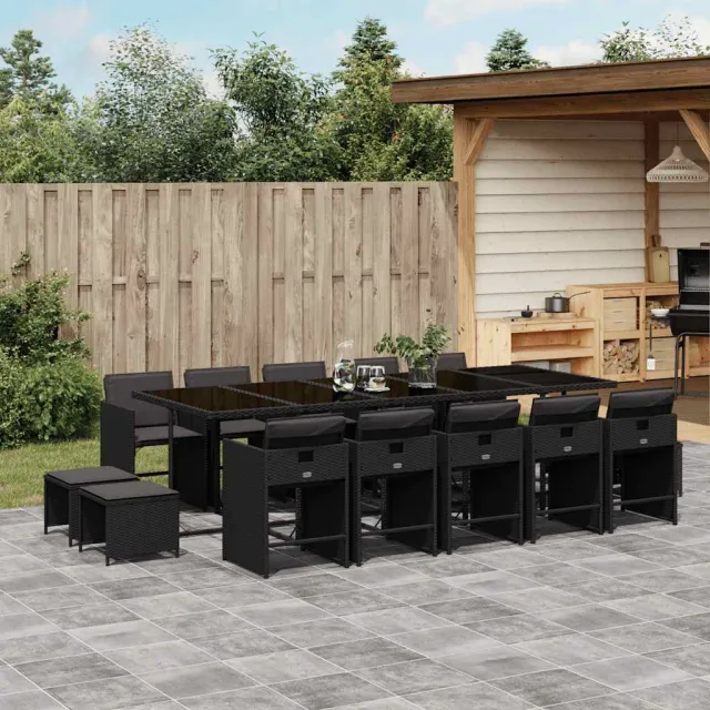 vidaXL 15-delige Tuinset met kussens poly rattan zwart, foto 2