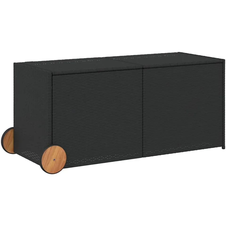 vidaXL Tuinbox met wielen 283 L poly rattan zwart