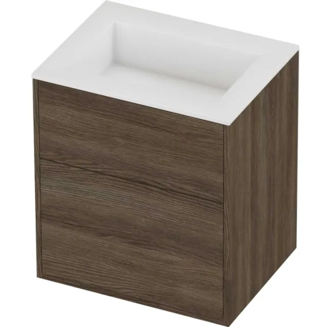 Proline Aristo Badmeubelset Polystone Elegant 2 Laden 60x46x67 cm Glans Wit Vital Oak Eiken