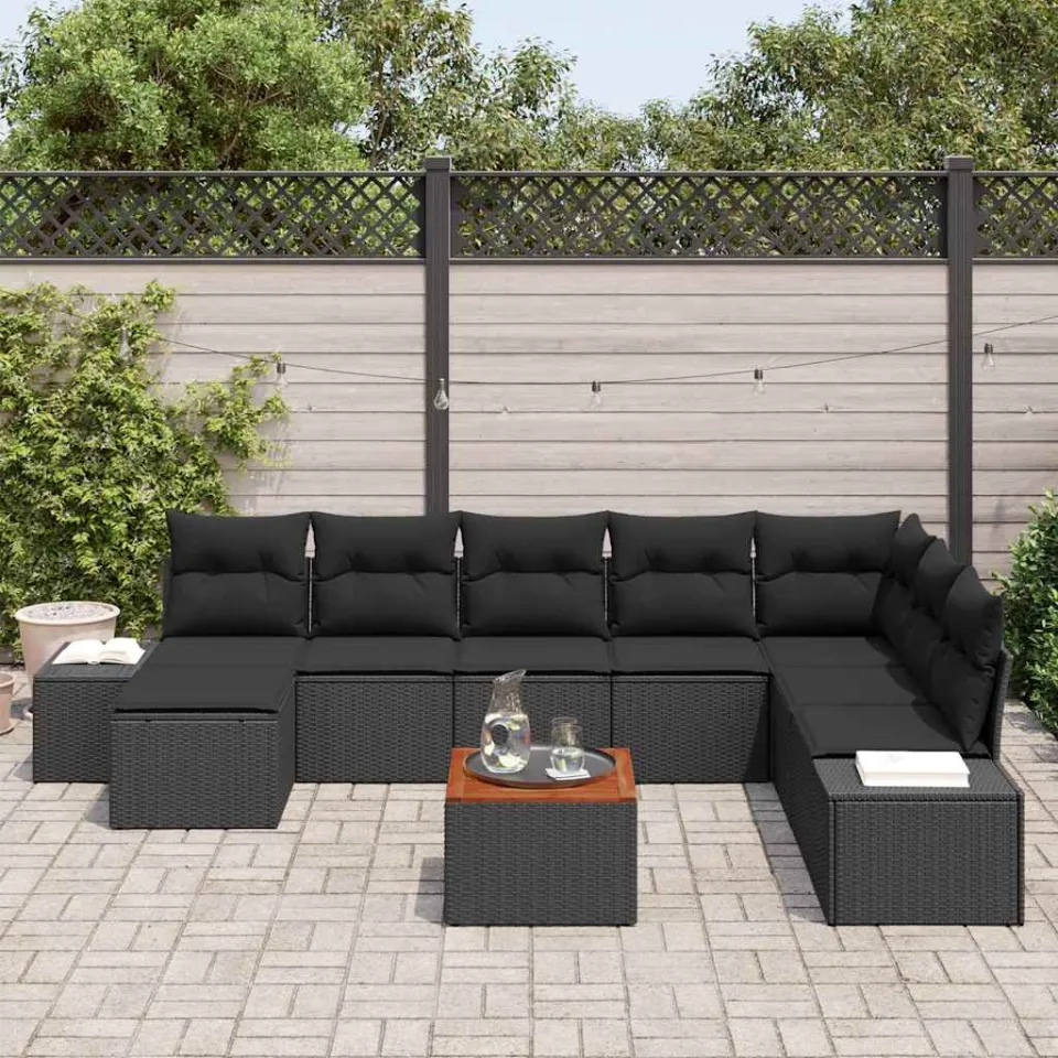 vidaXL Tuinbankenset 9 st Zwart poly rattan, foto 3