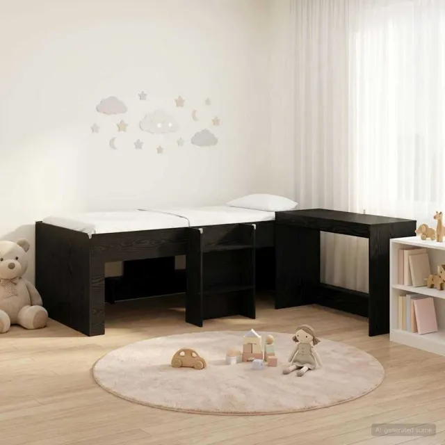 vidaXL Hoge Bed Frame met Bureau voor Kinderen 2 st Zwart eiken
