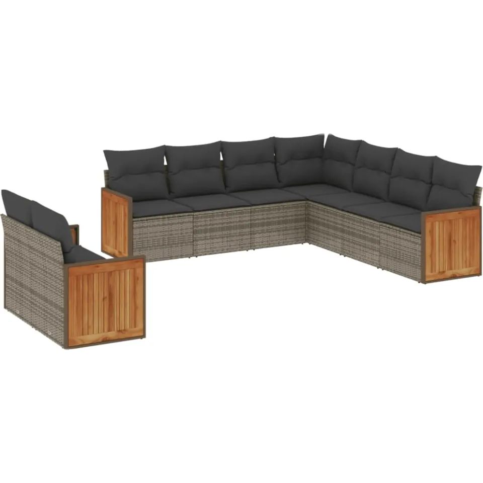 vidaXL 9-delige Loungeset met kussens poly rattan grijs, foto 3