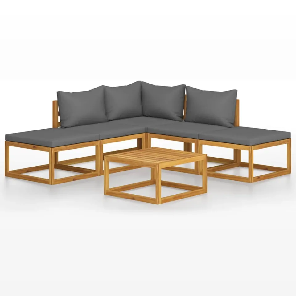 vidaXL 6-delige Loungeset met kussens massief acaciahout grijs, foto 3