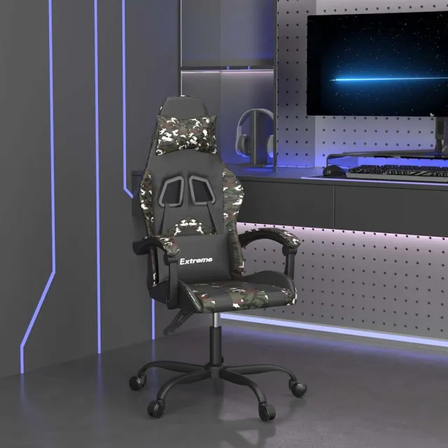vidaXL Gamestoel draaibaar kunstleer zwart en camouflage Groen