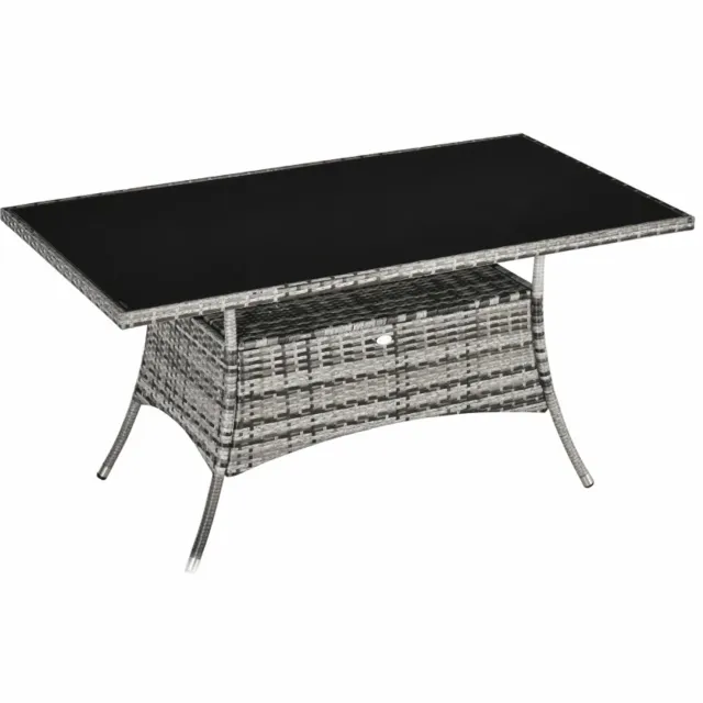 Laodikya Garden Tuintafel 150 x 85 cm – Rechthoekige Tafel met Glazen Tafelblad – Zwart – Voor Tuin, Terras en Balkon Grijs
