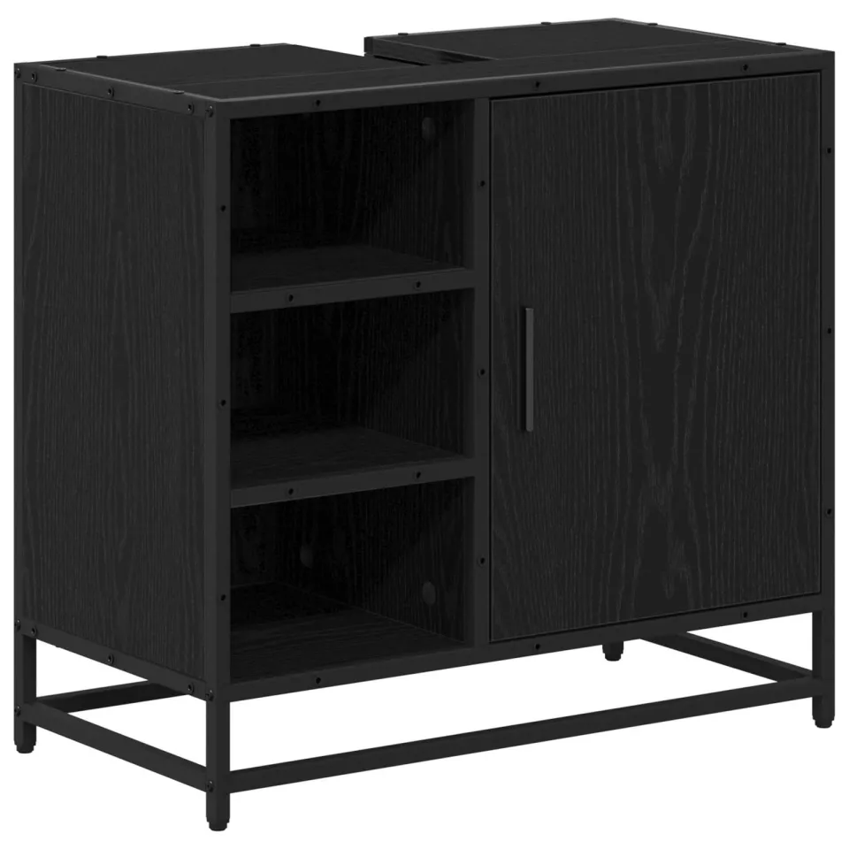 vidaXL Badkamerkast Zwart Eiken 65 x 33 x 60 cm Bewerkt hout, foto 3