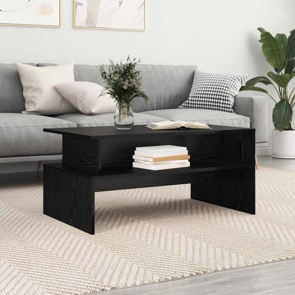 vidaXL Salontafel Zwart Eiken 90 x 55 x 42,5 cm Bewerkt hout, foto 3