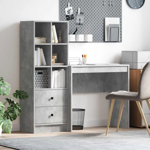vidaXL Bureau Beton Grijs 125,5 x 40 x 127 cm 2 st, foto 2