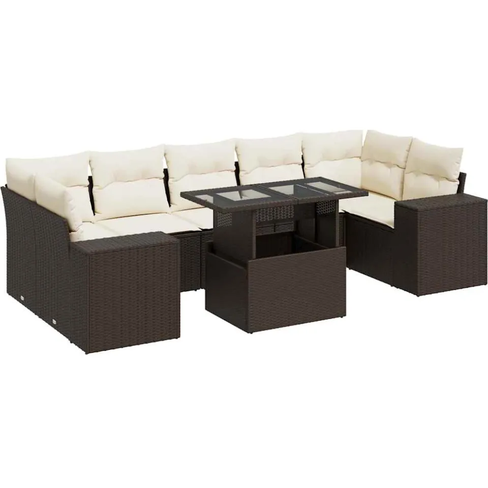 vidaXL 8-delige Loungeset met kussens poly rattan bruin, foto 3