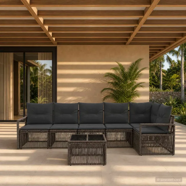 vidaXL Tuinbankenset 7 st Grijs poly rattan, foto 2
