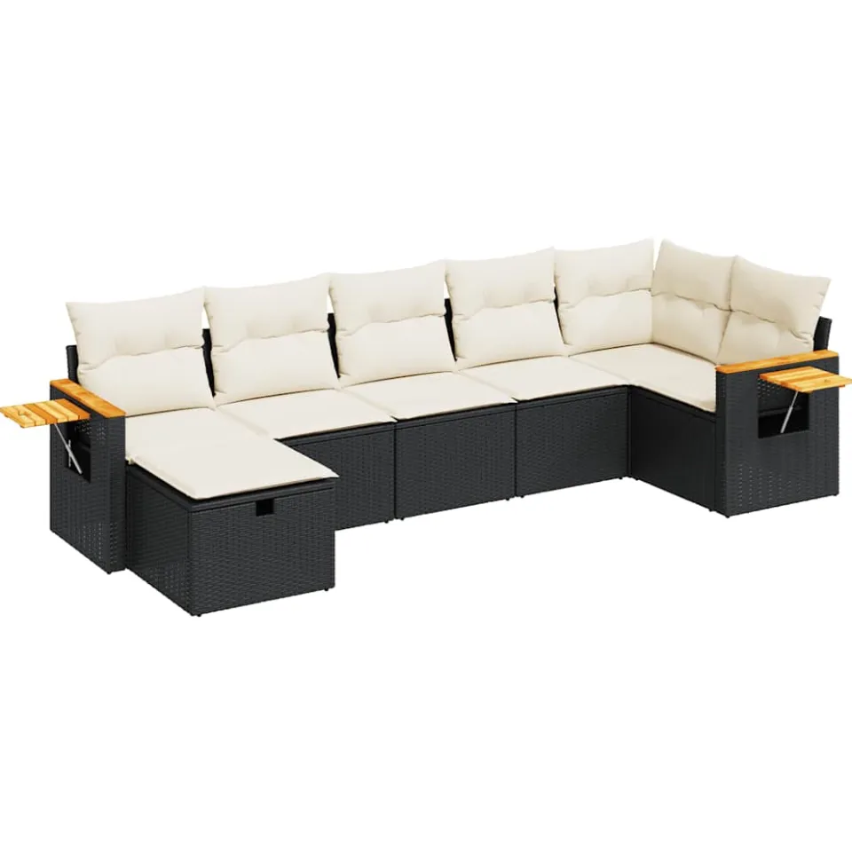 vidaXL 7-delige Loungeset met kussens poly rattan zwart, foto 3