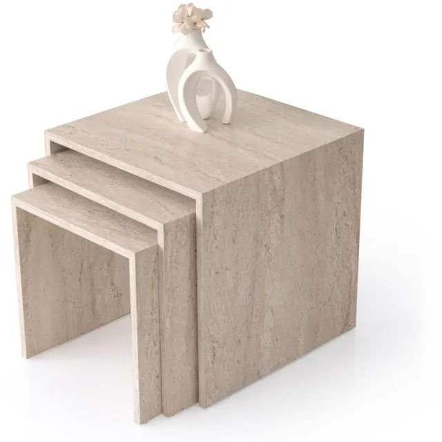 Skye Decor , Bijzettafelset (3 stuks), Flex - 9409, Gemelamineerde spaanplaat, Travertin, 50 x 50 x 50 cm Travertijn