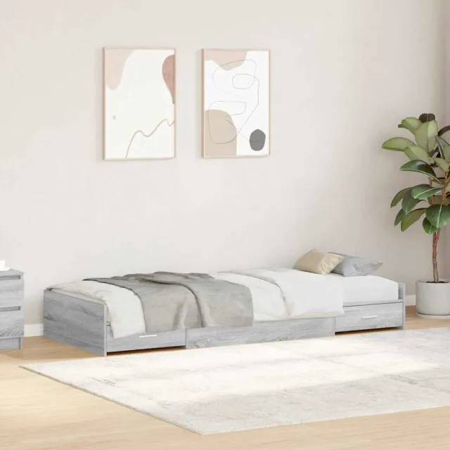 vidaXL Bedframe met lade Grijs Sonoma 100 x 200 cm Bewerkt hout