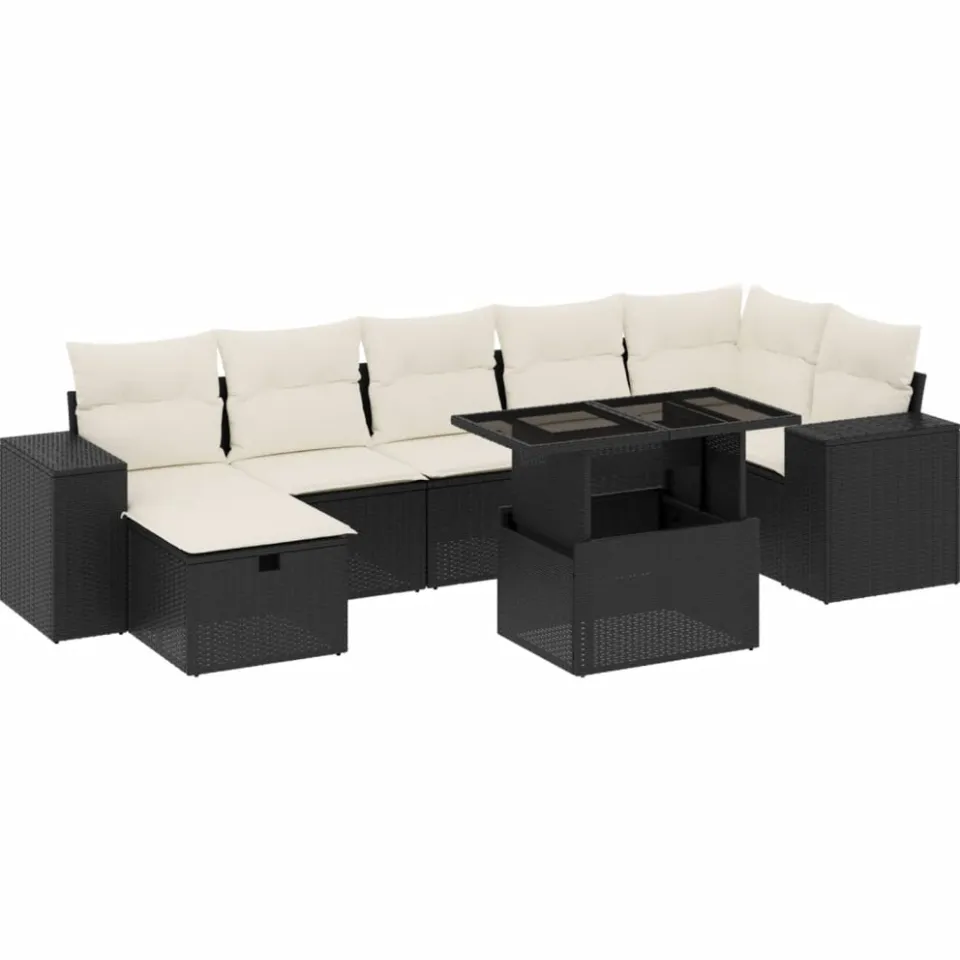 vidaXL 8-delige Loungeset met kussens poly rattan zwart, foto 3