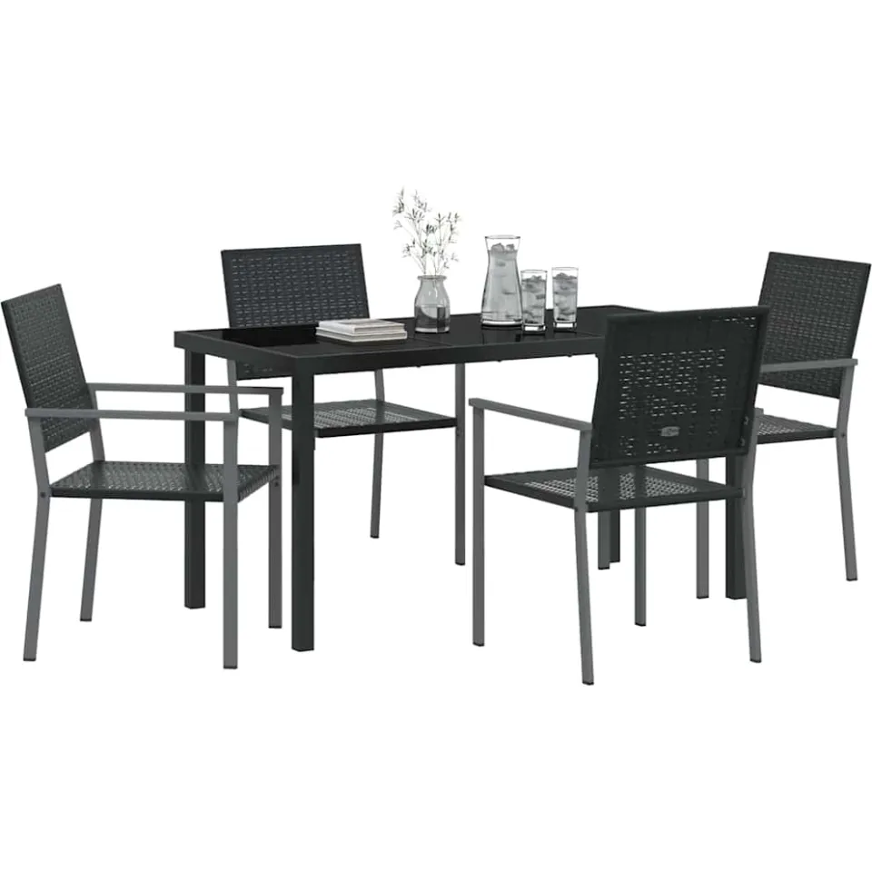 vidaXL Tuin eettafelset 5 st Zwart PE Rattan