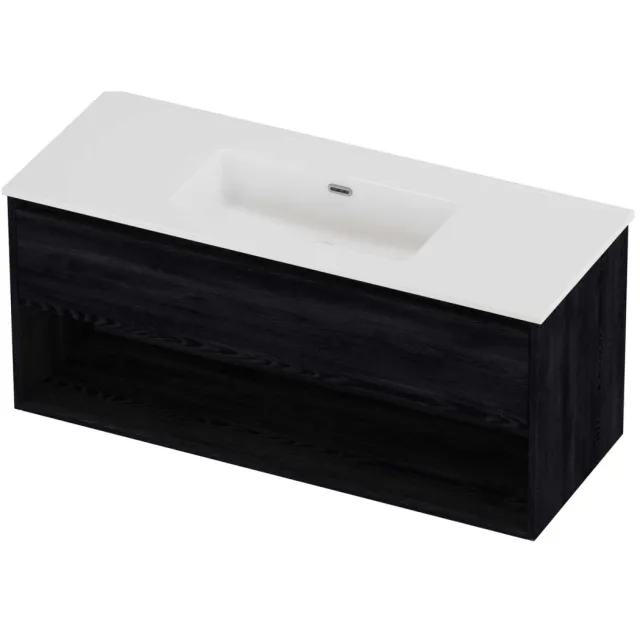 Proline Tribute Badmeubelset Porselein Elegant Enkel Schap 120x46x54 cm Glans Wit Black Oak Eiken