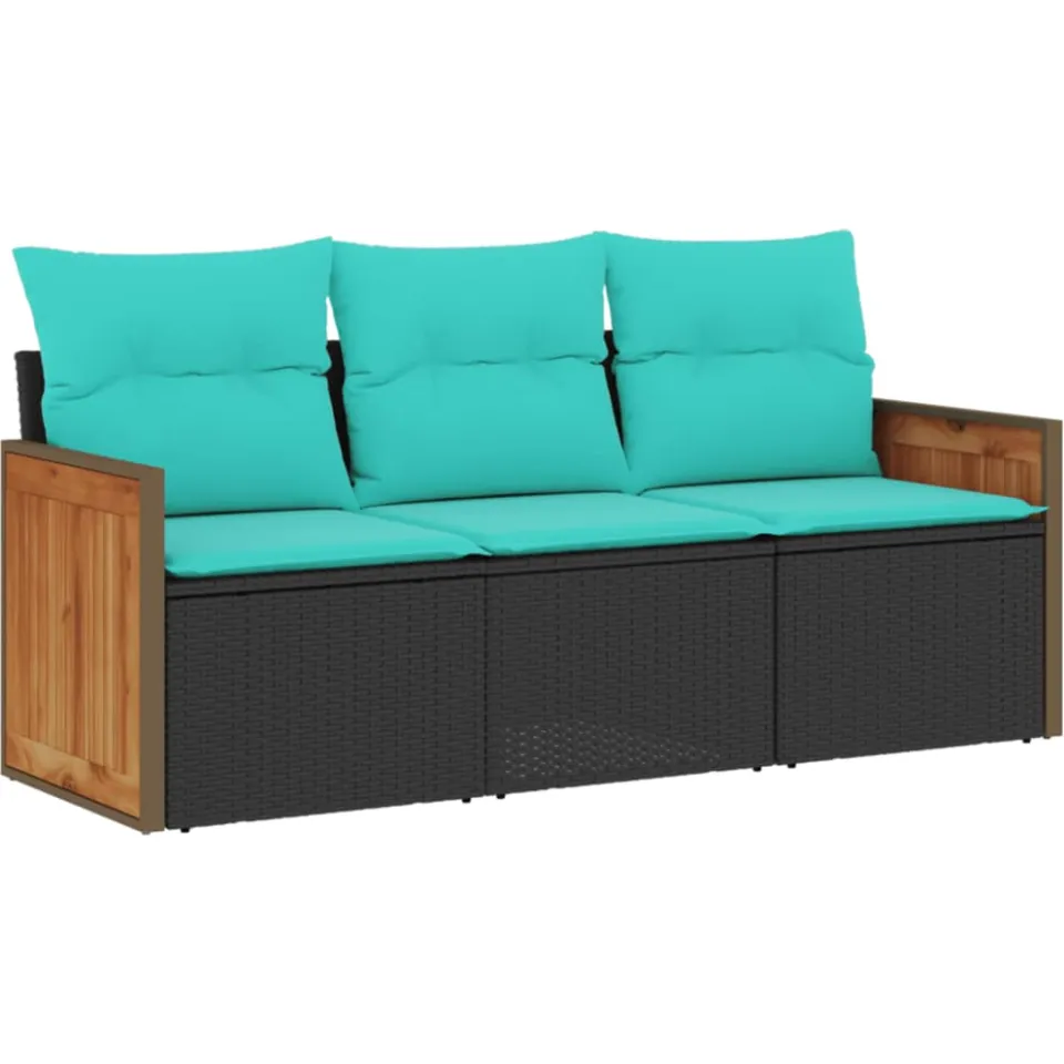 vidaXL 3-delige tuinbankset met kussens van zwart polyrotan, foto 3