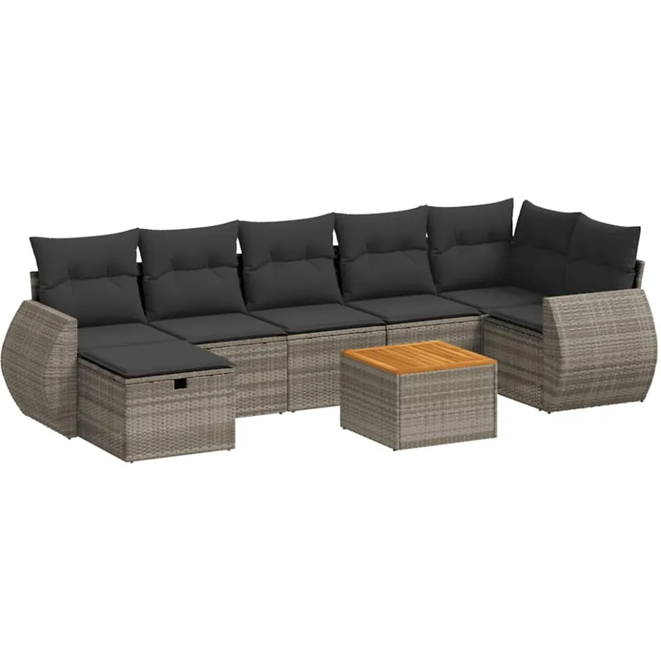 vidaXL 8-delige Loungeset met kussens poly rattan grijs, foto 3