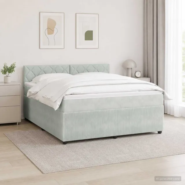 vidaXL Boxspringbed met matras Lichtgrijs 140 x 190 cm Fluweel Groen