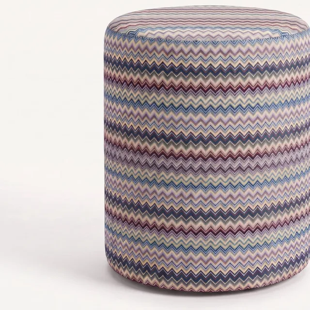 Mörgenn Poef Zigzag Lavender - Ronde Poef en Voetenbank - Chevron Geweven - 80x80x30 cm