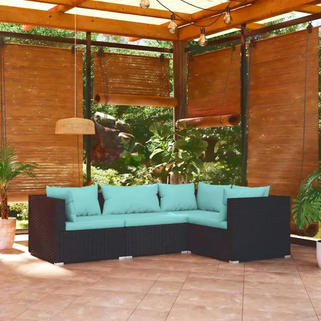 vidaXL 4-delige Loungeset met kussens poly rattan zwart, foto 2