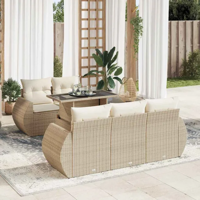 vidaXL 6-delige Loungeset met kussens poly rattan beige, foto 2