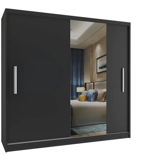 B BELINI GROUP BELINI Verona MSE Schuifdeurkast 200 cm Zwart Mat - Kledingkast met Spiegel - Comfort Line Slaapkamerkast