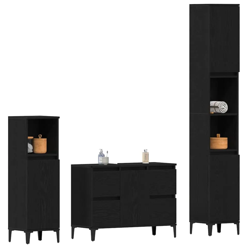 vidaXL Badkamermeubelset 3 st Zwart Eiken 30 x 30 x 180 cm