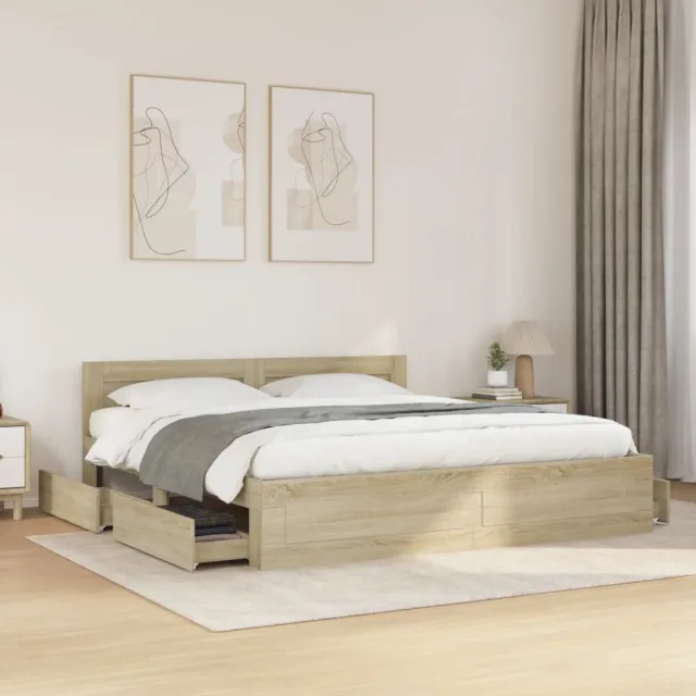 vidaXL Bedframe met hoofdeinde bewerkt hout sonoma eiken 200x200 cm Bruin