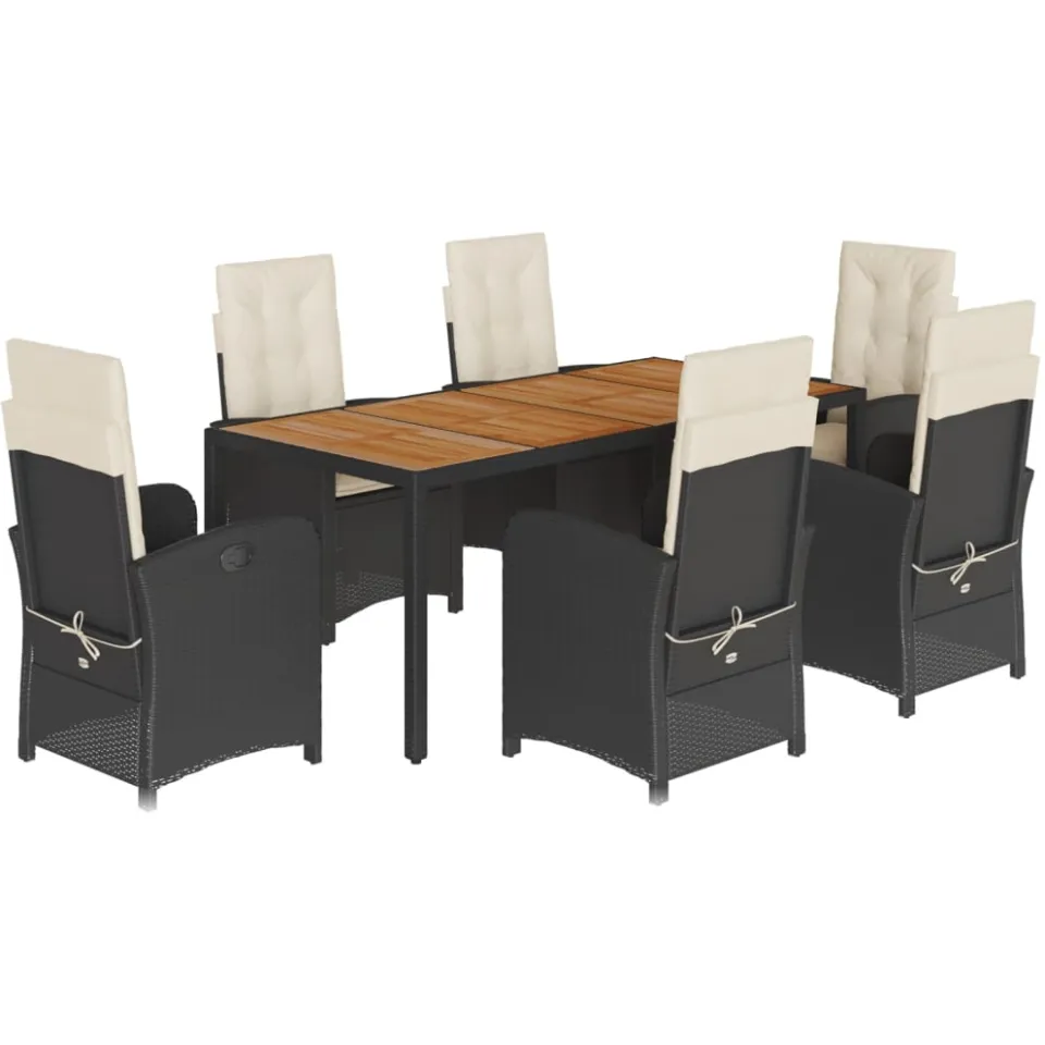 vidaXL 7-delige Tuinset met kussens poly rattan zwart