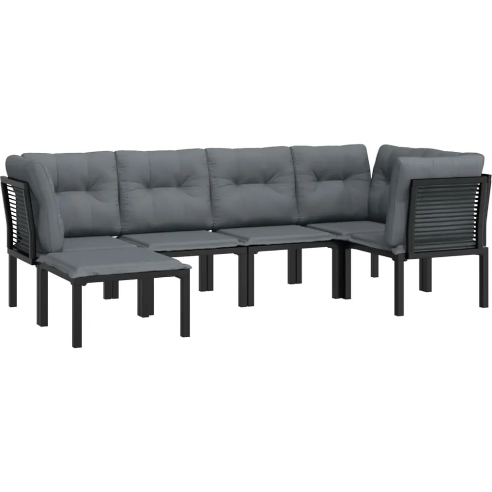 vidaXL 6-delige Loungeset poly rattan zwart en grijs, foto 2