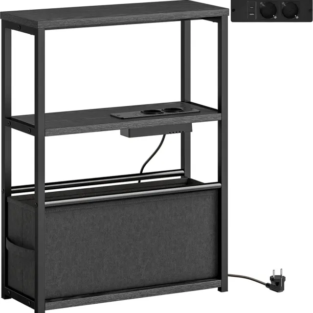 Homona Bijzettafel - Met oplaadstation, USB- en Type-C-poort - Met stoffen lade - 45 x 18 x 60,2 cm - Zwart
