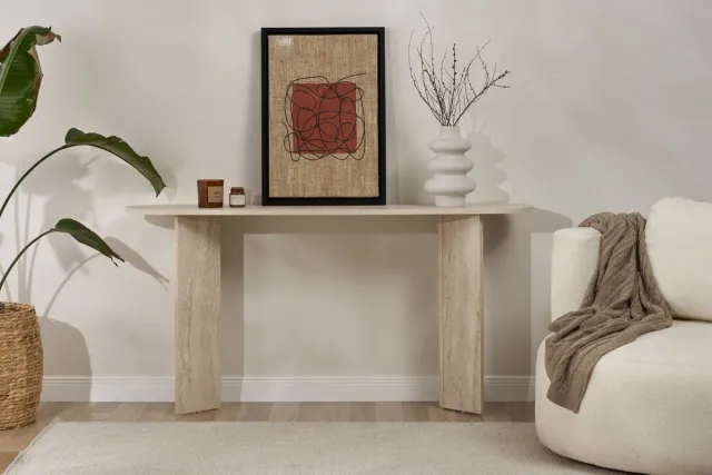 Skye Decor , Dressoir, Sira - Travertine, Gemelamineerde spaanplaat, Travertin, 150 x 35 x 75 cm Travertijn