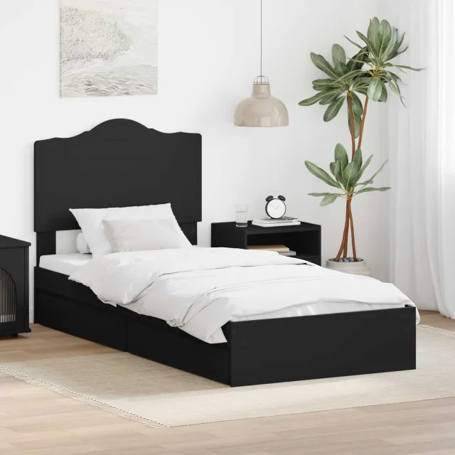vidaXL Opslag bed met lade met opslag Zwart 90 x 190 cm Bewerkt hout