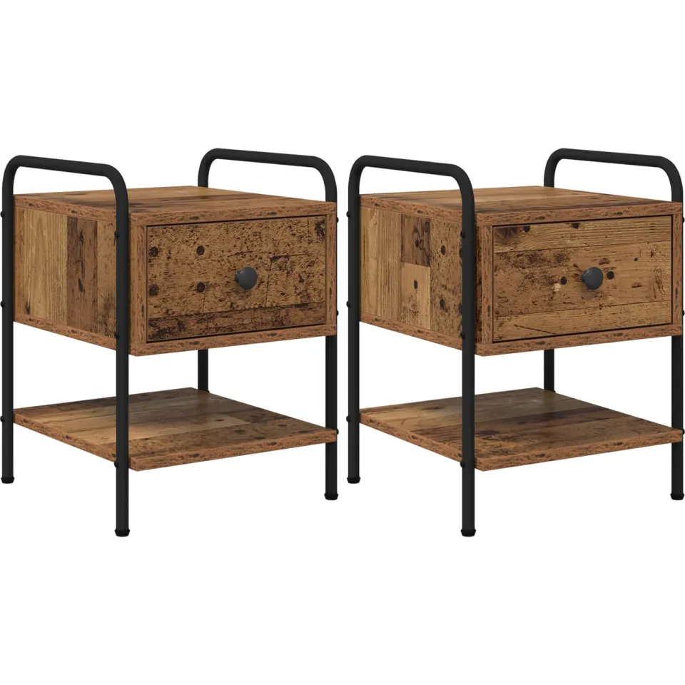 vidaXL Nachtkastje 2 st Oud hout Bewerkt hout bruin, foto 3