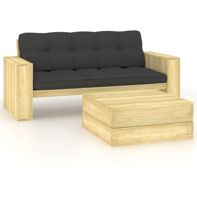 vidaXL 2-delige Loungeset met kussens geïmpregneerd grenenhout anthraciet, foto 2