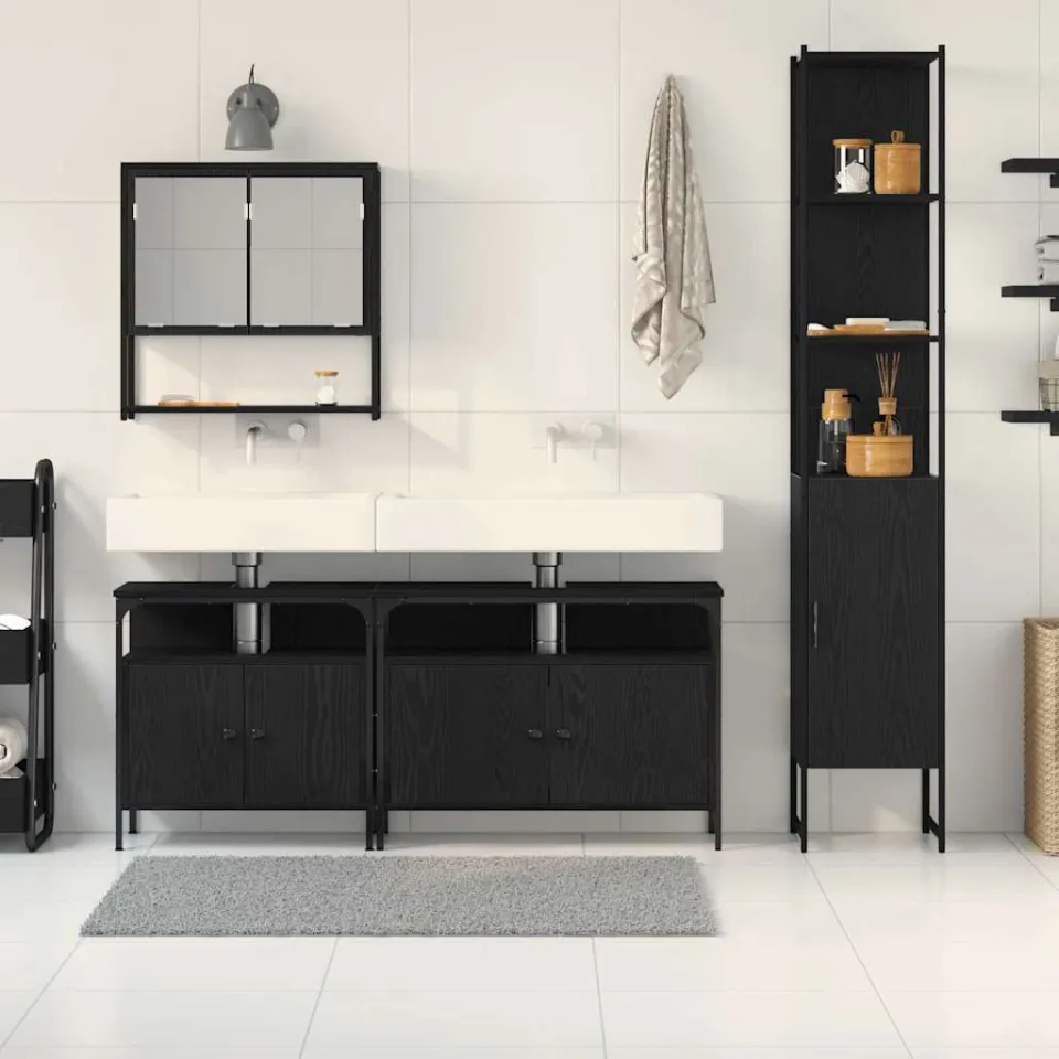 vidaXL Badkamermeubelset 4 st Zwart Eiken Bewerkt hout, foto 3