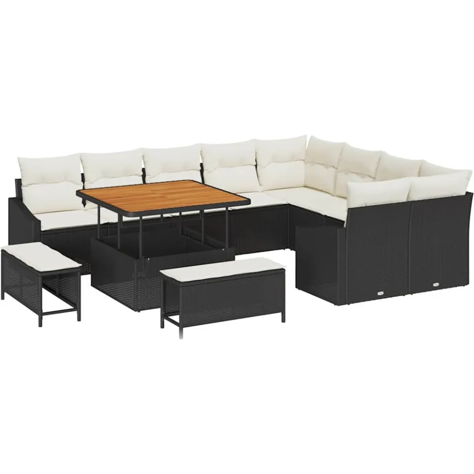 vidaXL Tuinbankenset 12 st Zwart poly rattan