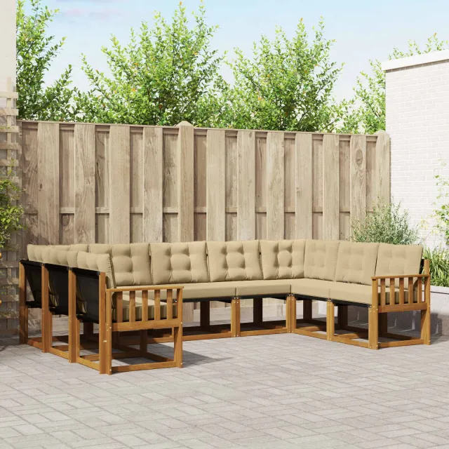 vidaXL Buiten bankenset 9 st 9-zits Natuurlijk en Beige