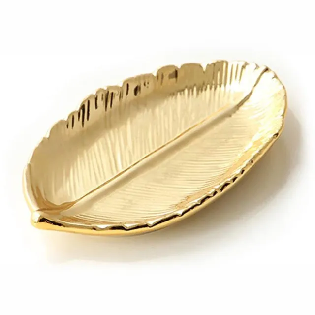 Duraxl Sieradenhouder - Keramiek - Goudkleurig blad - 15 x 9 x 2,5 cm