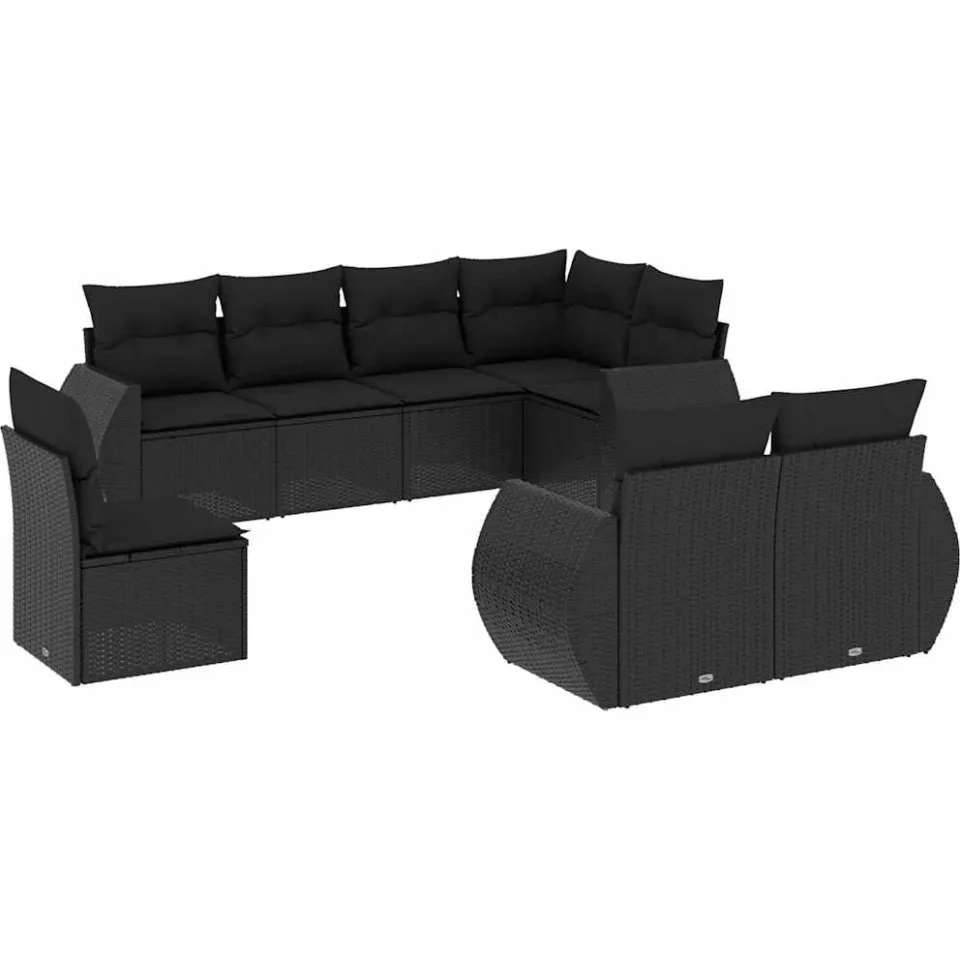 vidaXL 8-delige Loungeset met kussens poly rattan zwart, foto 3