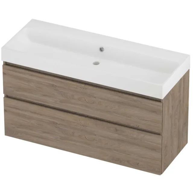 Proline Podium Badmeubelset Polystone Loft Zonder Kraangat 120x46x70 cm Mat White Raw Oak Eiken