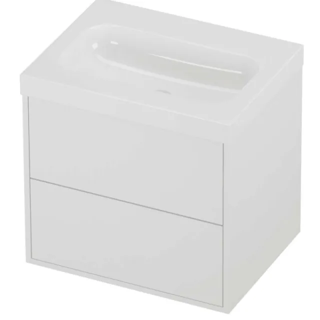 Proline Haga Badmeubelset Polystone Mezza 2 Laden 60x46x58 cm Glans Wit Mat White Mat Wit