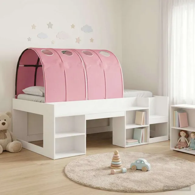 vidaXL Bedframe met tunnel met plank 3 st Wit en Roze Bewerkt hout